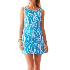Lilly Pulitzer Delia Shift Dress Resort White Blue Yellow Joe Fish Dress Sz 6